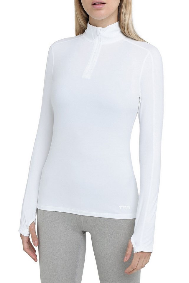 TCA Langarmshirt TCA Damen Fusion Quickdry Laufshirt mit Tasche - Weiß (1-tlg) von TCA