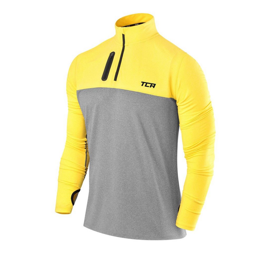 TCA Langarmshirt TCA Herren Langarm Laufshirt mit Reißverschluss - Dunkelgrau/Gelb, XL (1-tlg) von TCA