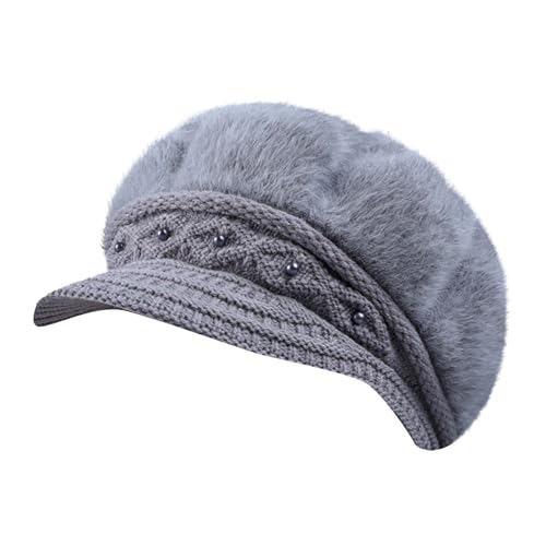 TDEOK Damen-Strickmütze aus Wolle, warm, gepolstert, Baumwolle Badekappe Damen Lange Haare (Grey, One Size) von TDEOK