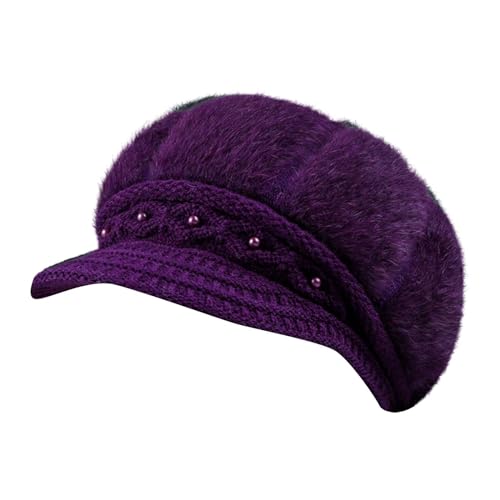 TDEOK Damen-Strickmütze aus Wolle, warm, gepolstert, Baumwolle Badekappe Damen Lange Haare (Purple, One Size) von TDEOK