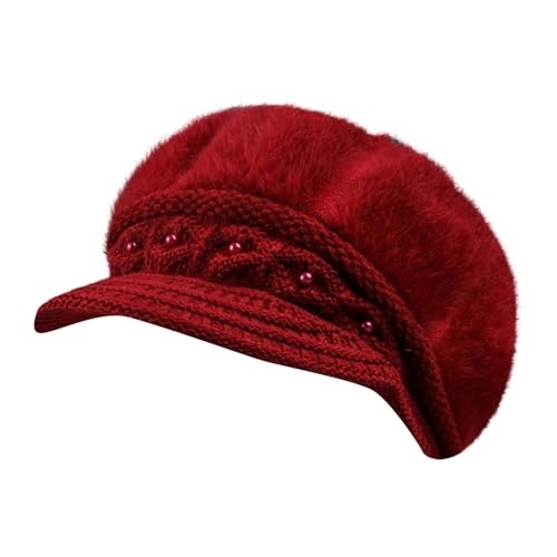TDEOK Damen-Strickmütze aus Wolle, warm, gepolstert, Baumwolle Badekappe Damen Lange Haare (Red, One Size) von TDEOK