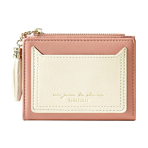 Damenbrieftasche mit Reißverschluss, kurz, zweifach gefaltet, mit Karten Geldbörsen Herren Verrückt (Pink, One Size) von TDEOK