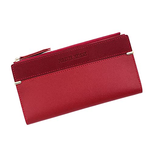 TDEOK Farbblockierung Kunstleder Achseltasche Handytasche Umschlagtasche Handtasche Clutch Bag Klein Geldbörsen Damen Rot (Red, One Size) von TDEOK