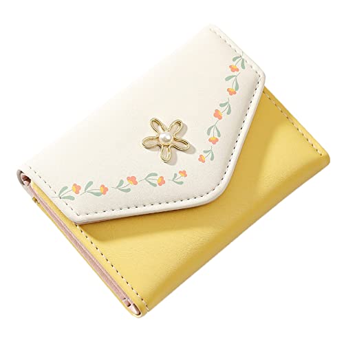 TDEOK Frauen Kleine Mode Geldbörse Spleißen Multi Card Bag Damen Geldbörse Clutch Bag Bags Brieftasche (Yellow, One Size) von TDEOK