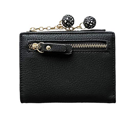 TDEOK Frauen einfache Kurze Brieftasche für Münztasche Zwei Geldbörsen Damen Klein (Black, One Size) von TDEOK