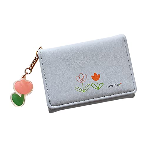 TDEOK Mode Frauen ID Kurze Brieftasche Blumen Drucke Tasche Hasp Geldbörse Mehrere Kartenfächer Clutch Bag Brieftasche Kartenetui (Blue, One Size) von TDEOK