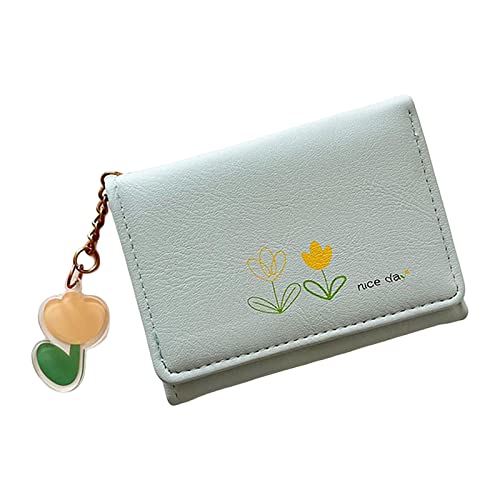 TDEOK Mode Frauen ID Kurze Brieftasche Blumen Drucke Tasche Hasp Geldbörse Mehrere Kartenfächer Clutch Bag Brieftasche Kartenetui (Green, One Size) von TDEOK