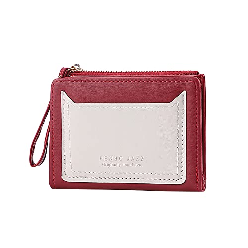 TDEOK Mode Frauen ID Kurze Brieftasche Einfarbige Tasche Reißverschluss Geldbörse Mehrere Kartenfächer Clutch Bag Kleine Geldbörsen Herren Leas (Red, One Size) von TDEOK