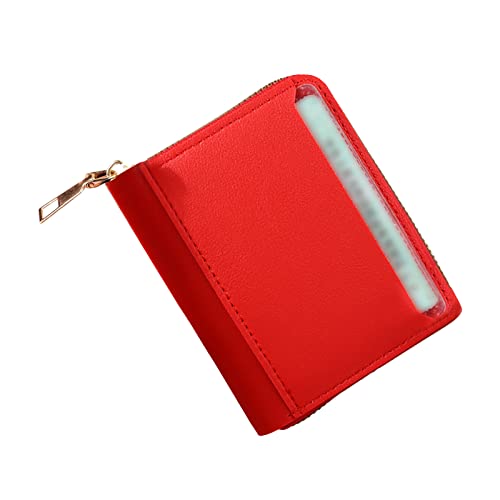 TDEOK Mode Frauen ID Kurze Brieftasche Einfarbige Tasche Reißverschluss Geldbörse Mehrere Kartenfächer Clutch Bag Männer Brieftasche (Red, One Size) von TDEOK