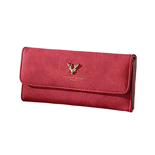 TDEOK Mode Frauen ID Lange Brieftasche Einfarbig Tasche Kitz Dekoration Hasp Geldbörse Mehrere Kartenfächer Clutch Bag Brieftasche Damen Groß (Red, One Size) von TDEOK