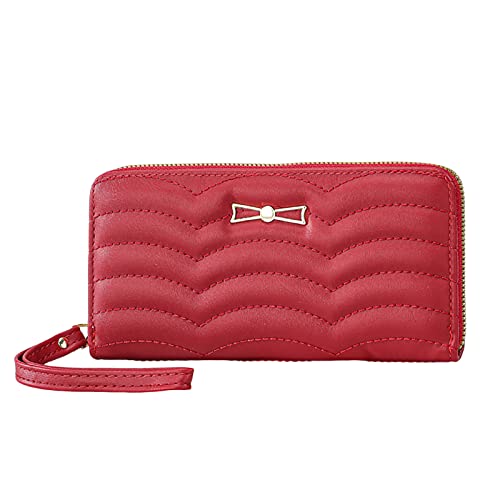 TDEOK Mode Frauen ID Lange Brieftasche Tasche Fliege Reißverschluss Geldbörse Mehrere Kartenfächer Clutch Bag Geldbörsen Damen Schwarz (Red, One Size) von TDEOK