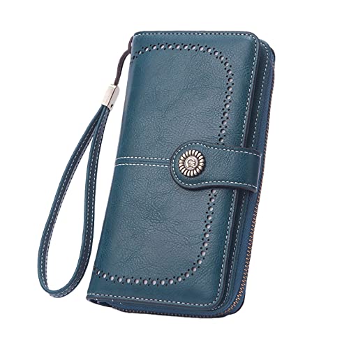 TDEOK Retro Einfache Lange Brieftasche Multifunktion Große Kapazität Brieftasche Handtasche Brieftasche Herren (Blue, One Size) von TDEOK