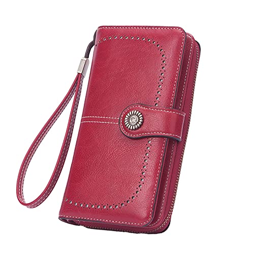 TDEOK Retro Einfache Lange Brieftasche Multifunktion Große Kapazität Brieftasche Handtasche Brieftasche Herren Groß (Red, One Size) von TDEOK