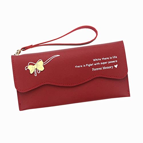 TDEOK Schleife Kunstleder Achseltasche Handytasche Umschlag Tasche Handtasche Clutch Bag Brieftasche Damen Für Impfpass (Red, One Size) von TDEOK