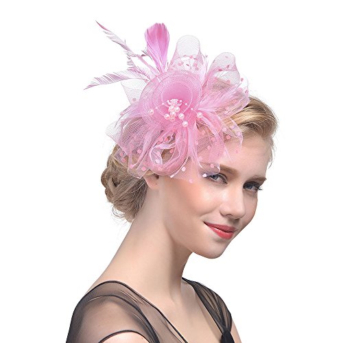 TDEOK Schweißband Damen Schwarz Bands Headbeige Federn Hut Party Brautmaterial Sommer Spiele (Pink, One Size) von TDEOK