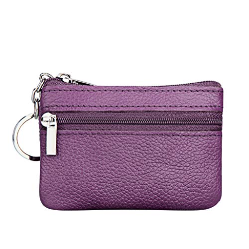 TDEOK Small Small -Reißverschluss Geldbörse Pouch mit Lederschlüssel Damen-Geldbörse Brieftasche Klein (Purple, One Size) von TDEOK