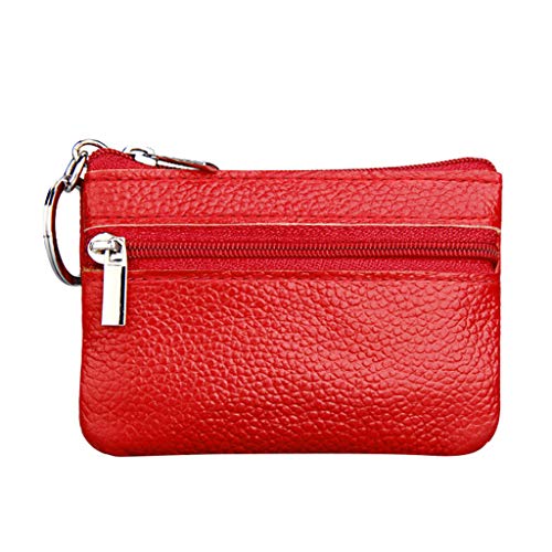 TDEOK Small Small -Reißverschluss Geldbörse Pouch mit Lederschlüssel Damen-Geldbörse Brieftasche Klein (Red, One Size) von TDEOK