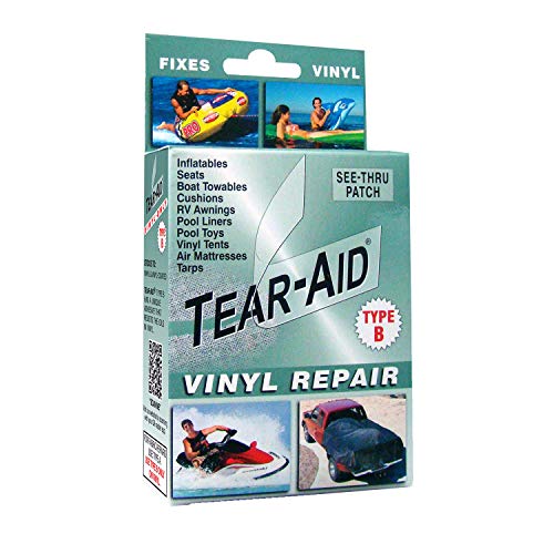 TEAR-AID Vinyl-Reparaturset, Typ B, transparenter Flicken für Vinyl- und Vinyl-beschichtete Materialien, funktioniert auf Vinylzelten, Markisen, Luftmatratzen, Poolfolien und mehr, Green Box, von TEAR-AID