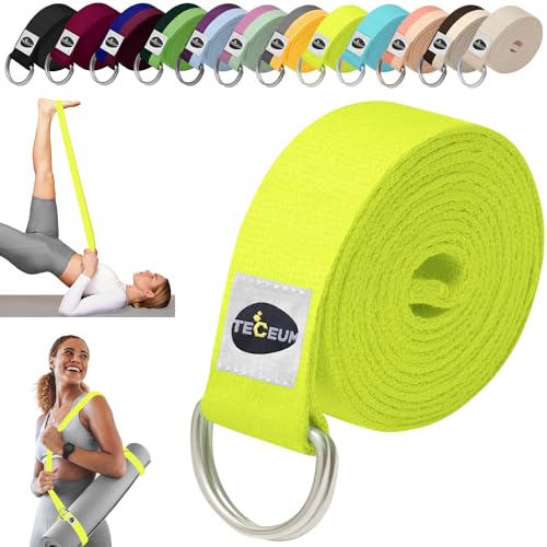 TECEUM [Neu 2022] Yoga-Gurt - 100% Baumwolle - 1,8 m 2,4 m 3 m (6+ Farben) - Verstellbarer rutschfester Gürtel für tägliches Yoga, Pilates, Stretching, Physiotherapie, Fitness & H. ome Workout – für alle Ebenen von TECEUM