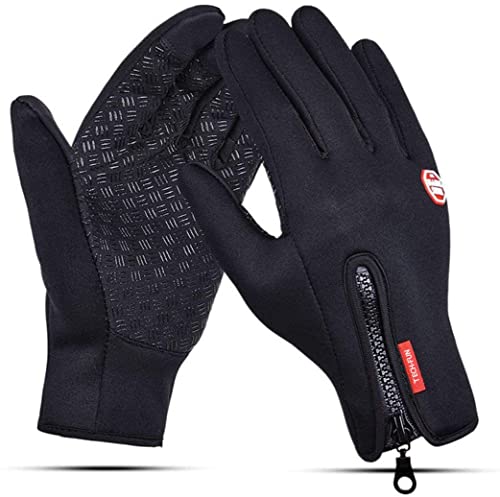 TECH-PI Winter Touchscreen Thermo-Handschuh, verstellbar, wasserdicht, Touchscreen-Handschuhe, warme Handschuhe, Outdoor-Fahrradhandschuhe, Fahrradhandschuhe, Schwarz (groß) von TECH-PI