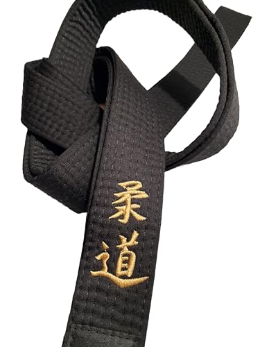 TEKKA BUDO Judogürtel schwarz - Bestickt - Judo - 280 cm - Schriftzeichen Bestickung Gold - Schwarzgurt Kanji japanisch - Schwarzer Gürtel von TEKKA BUDO
