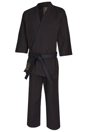 TEKKA BUDO Karateanzug Pro Extra schwarz 14 oz - Karate Gi Set - Jacke. Hose (Schnürbund) - Kumite Anzug - Segeltuch - Größe 180 von TEKKA BUDO