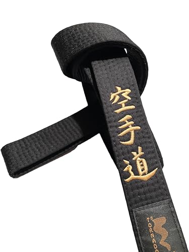 TEKKA BUDO Karategürtel schwarz - Bestickt - Karate Do - 280 cm - Schriftzeichen Bestickung Gold - Schwarzgurt Kanji japanisch - Schwarzer Gürtel von TEKKA BUDO