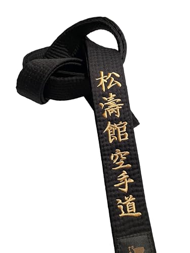 TEKKA BUDO Karategürtel schwarz - Bestickt - Shotokan Karate Do - 300 cm - Schriftzeichen Bestickung Gold - Schwarzgurt Kanji japanisch - Schwarzer Gürtel von TEKKA BUDO