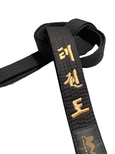 TEKKA BUDO Taekwondogürtel schwarz - Bestickt - 280 cm - Schriftzeichen Bestickung Gold - Schwarzgurt koreanisch - Schwarzer Gürtel von TEKKA BUDO