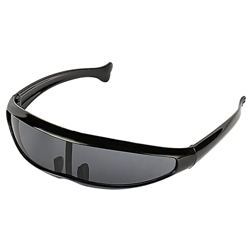 TEMKIN Sonnenbrille Futuristische Schmale Zyklopen Visier Sonnenbrille Laser Brillen UV400 Persönlichkeit Gespiegelte Linse Kostüm Brillen-Black-Grey,with Bag + Cloth von TEMKIN