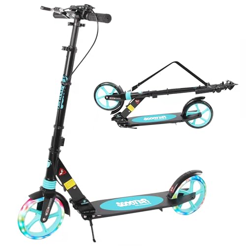 TENBOOM Scooter für Kinder im Alter von 8–12 Jahren und Erwachsene, LED-Lichträder, Roller für Kinder, schnell zusammenklappbare Handbremse, Erwachsenen-Kickscooter mit Fahrradklingel, von TENBOOM