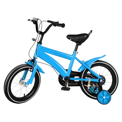 TESUGN 14 Zoll Kinder Fahrrad, Outdoor Sportlich Kinderfahrräder, Fahrrad Rücktrittbremsen mit Stützrädern für Mädchen und Jungen 3-8 Jahre und mehr (Blau) von TESUGN