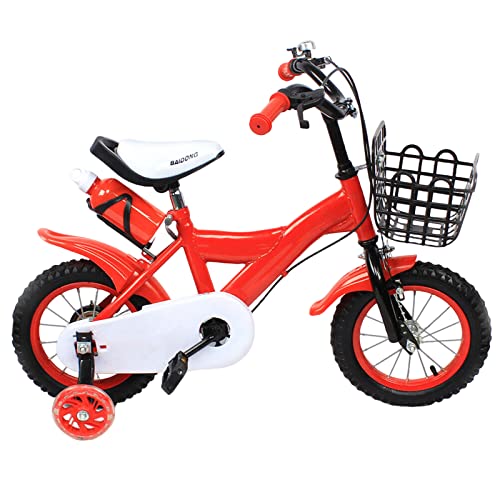 TESUGN Kinderfahrrad, 12 Zoll Fahrrad Kinderrad mit Stützräder, Outdoor Sportlich Kinderfahrräder, Rotes Fahrrad für Mädchen und Jungen 3-8 von TESUGN