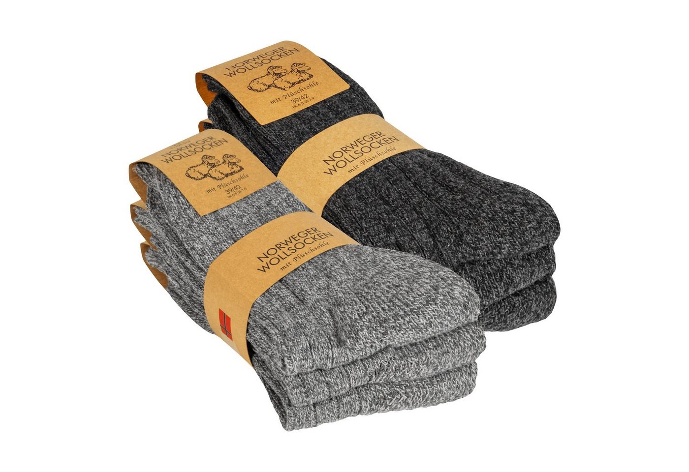 TEXEMP Norwegersocken 6 Paar Wollsocken Norweger Socken Wintersocken Herren & Damen Warm (6er-Pack) Plüschsohle & Komfortbund von TEXEMP