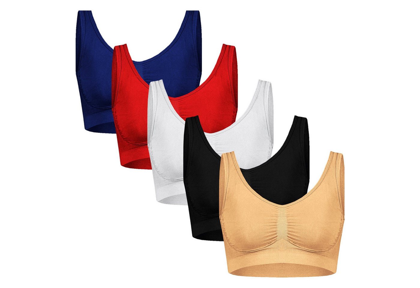TEXEMP Set: Sport-BH 5er Set Sport-BH Bustier Fitness Unterwäsche Bra Nahtlos Yoga Gym Top (5-tlg) Atmungsaktiv & Hautsympathisch von TEXEMP