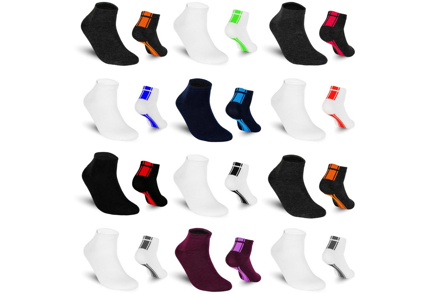 TEXEMP Sneakersocken 6 bis 18 Paar Sneaker Socken Herren & Damen Mehrfarbig Baumwolle (Packung, 12-Paar) Langlebig & Robust von TEXEMP