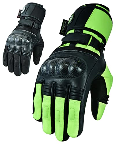 Texpeed Motorradhandschuhe Damen Winter wasserdicht - Biker warm Handschuhe mit Protektoren - Neon Gelb - S von Texpeed