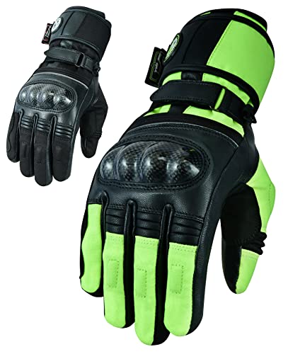 Texpeed Motorradhandschuhe Damen Winter wasserdicht - Biker warm Handschuhe mit Protektoren - Neon Gelb - XL von Texpeed