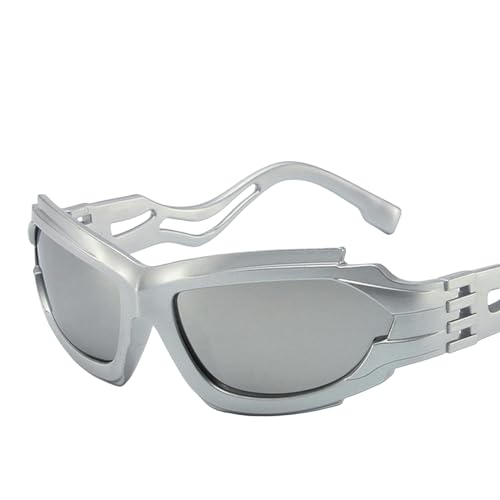 TEidea Sonnenbrille Retro Quadratische Art, Punk Stil Sonnenbrille Für Männer Und Frauen, Fahrbrille Stil Gläser-Silber Silber von TEidea