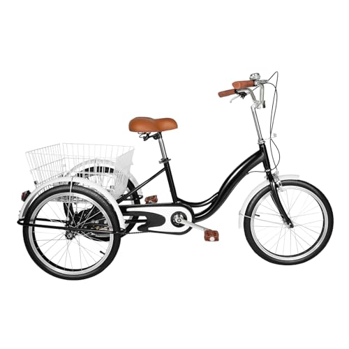 TFIANYNI 20 Zoll Single Speed Dreirad Für Erwachsene Senioren Fahrrad 3 Räder, Dreiräder Erwachsene Mit Korb, Höhenverstellbar, Stoßdämpfende Reifen, Anti-Rutsch, Geschenk (Typ A) von TFIANYNI