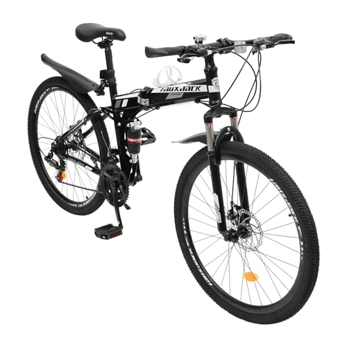 TFIANYNI 21 Gang MTB Klapprad Mountainbike 26 Zoll Faltrad Erwachsene Klappfahrrad Unisex, Kohlenstoffstahl, Einstellbare, Schutzbleche, Doppelbremse, Geschenk (Typ D: Schwarz+Weiß) von TFIANYNI