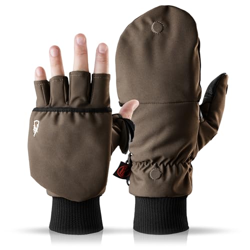 Heat 2 Fingerlose Touchscreen Handschuhe und Fäustlinge Kombination, warme Winterhandschuhe gegen den Wind und Kälte im Winter – Sporthandschuhe, Fahrradhandschuhe Damen, Herren – Braun, Large von THE HEAT COMPANY