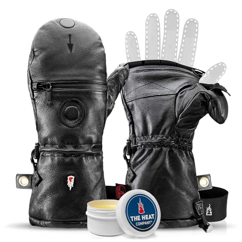 THE HEAT COMPANY Shell Full Leather Handschuhe - Die Innovation: Extra warme Leder Fäustlinge zum Umklappen - Winterhandschuhe - Skihandschuhe: Damen, Herren - ohne Unterziehhandschuh von THE HEAT COMPANY