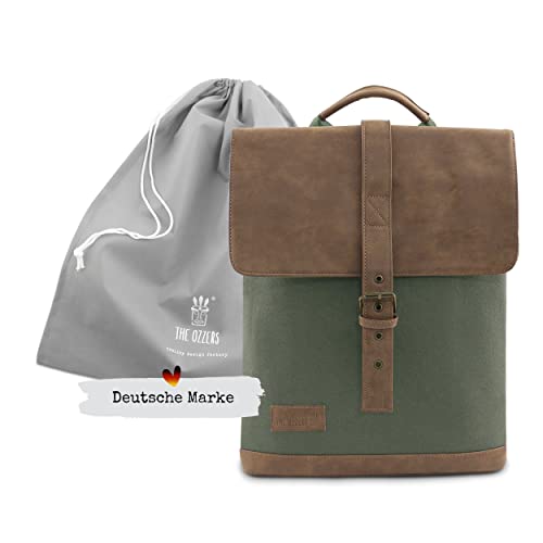 THE OZZERS Rucksack für Damen und Herren - Daypack aus veganen Leder und wasserabweisender Baumwolle - Schulrucksack mit Tablet- und Laptopfach - Wanderrucksack mit bequemer Rückenpolsterung von THE OZZERS