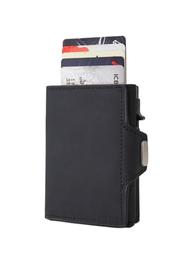 THEPOS Herren-Geldbörse, Kreditkartenetui, PU-Leder, Mini-Geldbörse, automatischer Pop-up-Multifunktions-Bankkartenhalter (Color : Black) von THEPOS