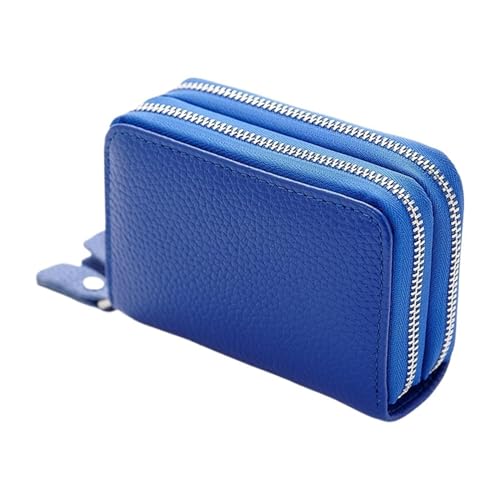 THEPOS Kleine Leder-Geldbörse for Damen, blockierendes Kreditkartenetui, Karten-Organizer mit 2 Reißverschlüssen(Color:Blue) von THEPOS