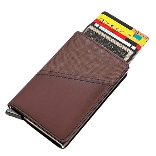 THEPOS Leder-Geldbörse mit automatischem Kartenhalter for Herren, schlanke RFID-blockierende Geldklammer-Geldbörsen, minimalistische Geldbörse mit Geldfach(Color:Coffee) von THEPOS