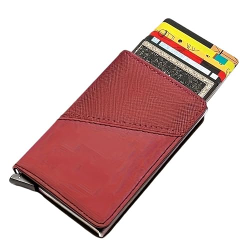 THEPOS Leder-Geldbörse mit automatischem Kartenhalter for Herren, schlanke RFID-blockierende Geldklammer-Geldbörsen, minimalistische Geldbörse mit Geldfach(Color:Red) von THEPOS