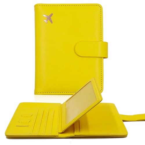 THEPOS Reisepasshülle aus PU-Leder for Herren und Damen, Reisepasshülle mit Kreditkartenhalter, Brieftaschen-Schutzhülle(Color:Yellow) von THEPOS