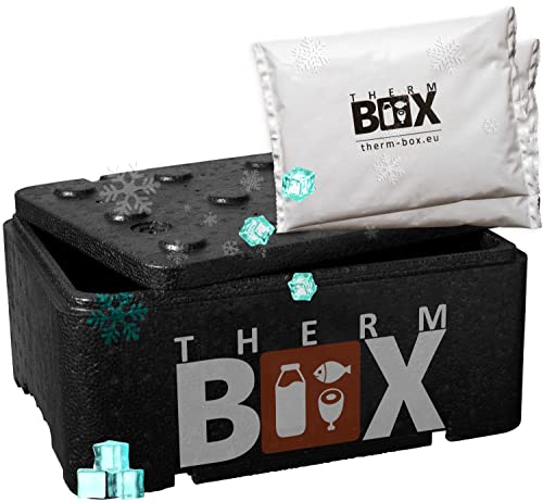 THERM BOX Profi Styroporbox 12BL mit 2X Kühlakku für Kühlbox Set 12L Innen: 36x26x13cm Transportbox Wiederverwendbar von THERM BOX